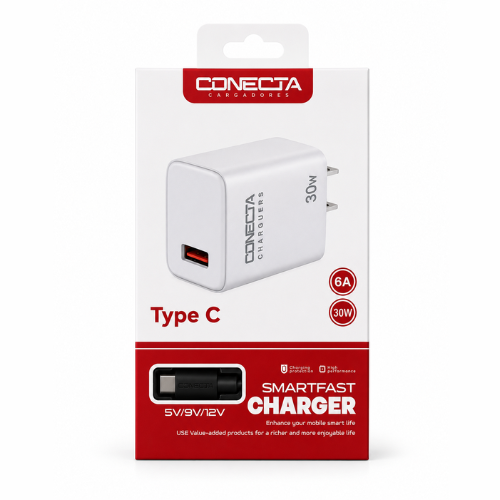 Cargador CONECTA 30W USB Tipo C | Carga Rápida para Smartphones Android